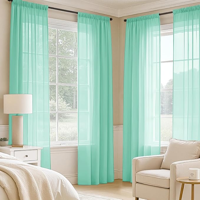 MIULEE Aqua Sheer Curtains 72 Inches Long 4 Panels 42 x 72 Inches | Light - Image 2