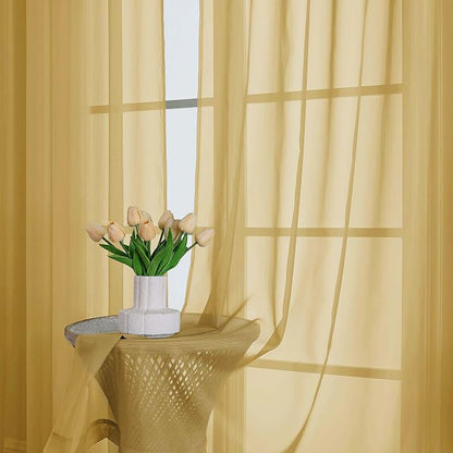 Chyhomenyc Gold Sheer Curtains 90 Inches Long 2 Panels, Light Filtering Gold - Image 2
