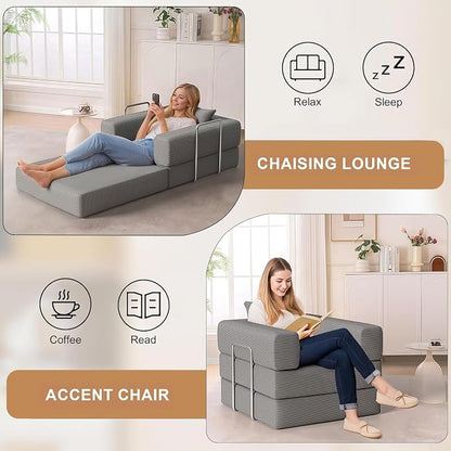 BSHOMGI 2-in-1 Floor Foldable Sofa Couch Convertible Sleeper Chaise Lounge - Image 7