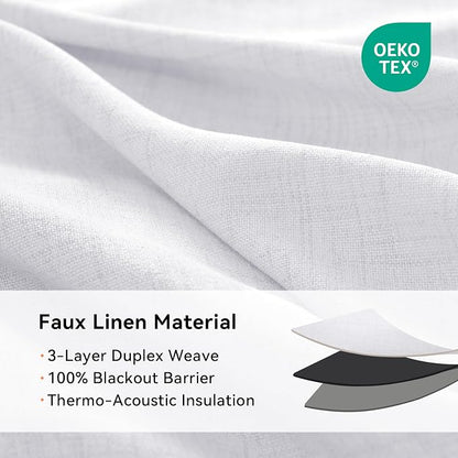 100% Blackout Linen Textured Curtains 90 Inch Long, Bright White | 100% - Image 4