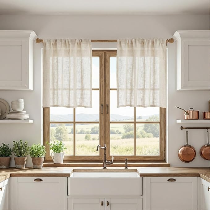 MYSKY HOME Linen Curtains 30 Inch Length - Image 3