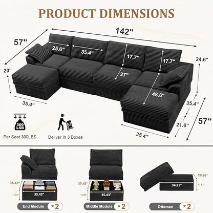 Upgrade Boneless Couch with Storage, Extra Deep&High Seat Modular Sectional - Image 3