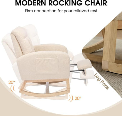 NIOIIKIT Modern Nursery Rocking Chair, Teddy Upholstered Rocking Chair - Image 5