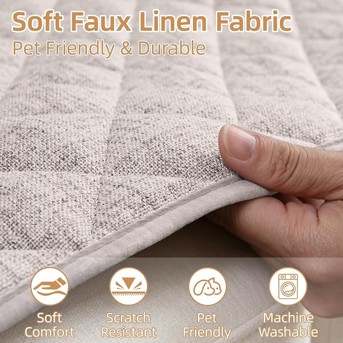Dog Couch Cover for Sofa 100% Waterproof Faux Linen Sofa Covers for 3 Cushion - Image 3