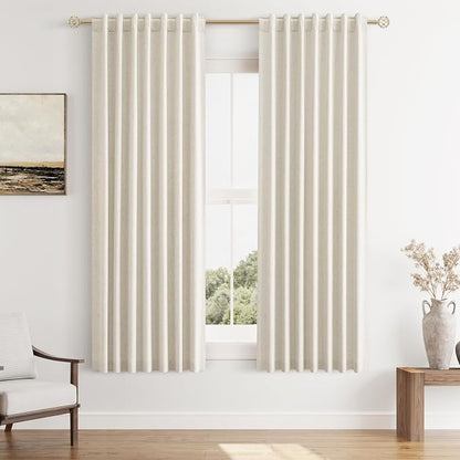 100% Blackout Linen Curtains 63 Inch Length 2 Panels Set by Guken