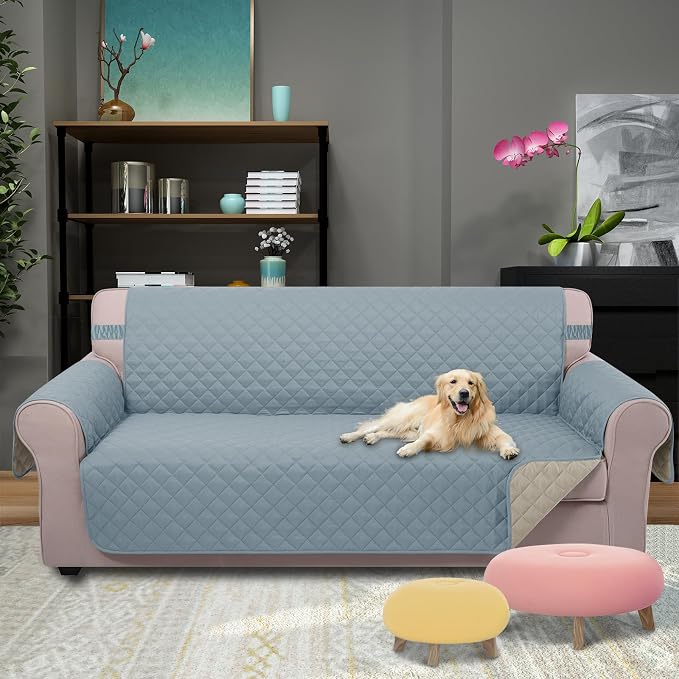 U-NICE HOME Large Sofa Cover Reversible Couch Cover, Light Blue/Beige | - Image 2