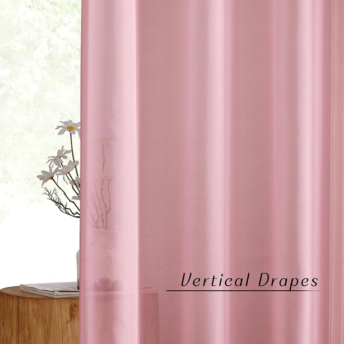 NICETOWN Soft Sheer Pink Curtains 96 inches Long - Image 3