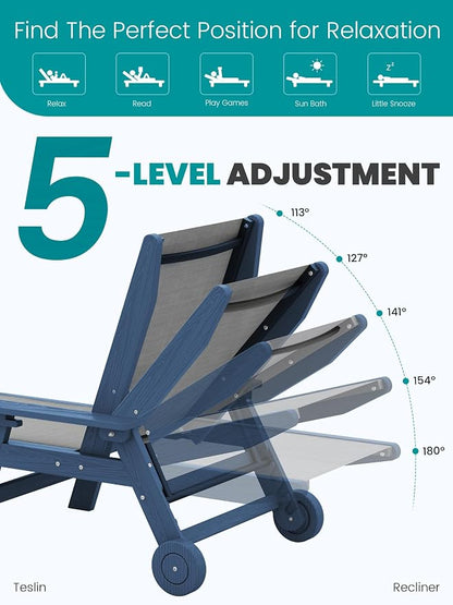 SERWALL Textilene Patio Chaise Lounge Chair, 5 Positions Adjustable Outdoor - Image 3