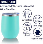 DOMICARE Stainless Steel Wine Tumbler Bulk with Lid, Personalized Insulated Tumblers Set, 12oz Travel Coffee Cups Pack of 1, Light Blue