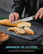KYOKU 8" Serrated Bread Knife - Gin Series - VG10 Damascus Japanese Steel Kitchen Knife with Silver Ion Blade G10 Handle Mosaic Pin, Professional Razor-Sharp Bread Cutting Slicing