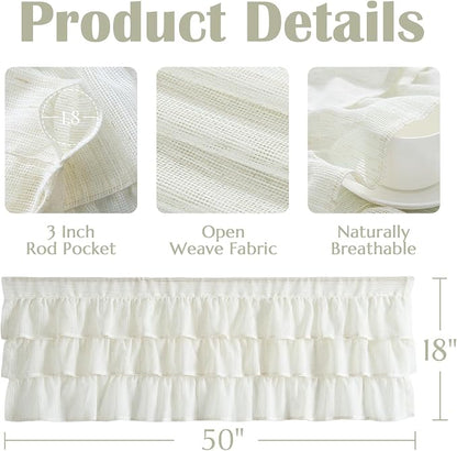 jinchan Ruffled Valance Curtain Slubbed Crossed Hatch Kitchen Valance - Image 7