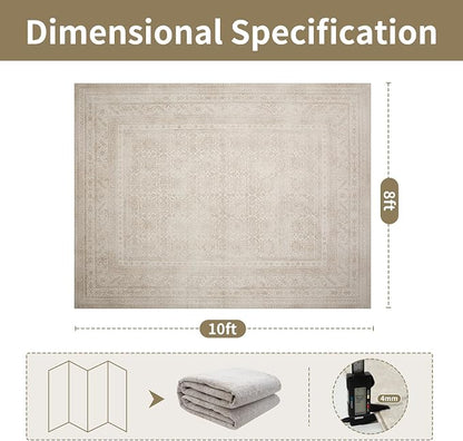 8x10 Washable Area Rugs for Living Room, Dining Room- Beige Brown | Ultra Soft - Image 2