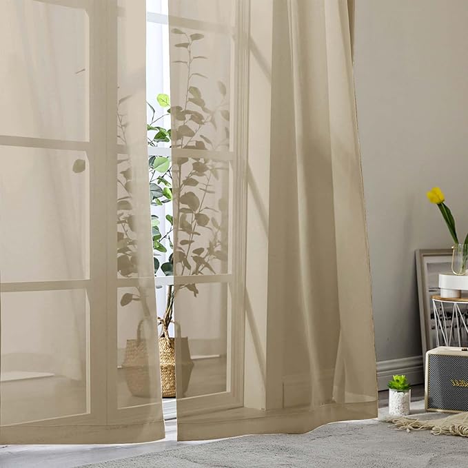 Taupe Sheer Curtains 84 Inches Long 2 Panels, Soft Airy Light Filtering Curtains - Image 9