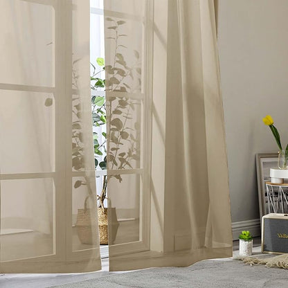 Taupe Sheer Curtains 84 Inches Long 2 Panels, Soft Airy Light Filtering Curtains - Image 9