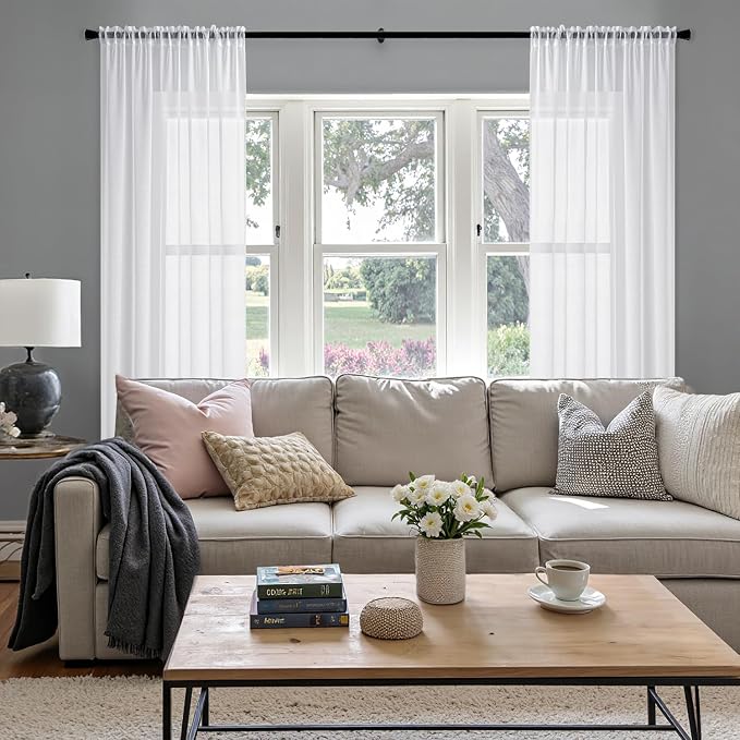 MIULEE Semi White Linen Textured Sheer Curtains 42W×72L Rod Pocket 2 Panels | - Image 5
