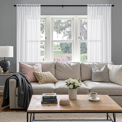 MIULEE Semi White Linen Textured Sheer Curtains 42W×72L Rod Pocket 2 Panels | - Image 5