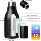 BJPKPK Insulated Water Bottles, 12oz Stainless Steel Metal Water Bottle with Strap, BPA Free Leak Proof Thermos, Mugs, Flasks, Reusable Water Bottle for Sports & Travel, Black