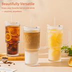 26oz Ribbed & Floral Glass Tumbler with Handle – Smoothie Cup with Lid & Straw – Reusable Iced Coffee Tumbler for Hot & Cold Drinks – Perfect for Smoothies, Matcha,Whiskey (Set of 1)