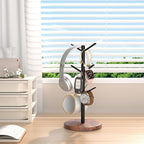 Coffee Mug Tree Holder Countertop, Non-Slip Walnut Wood Mug Rack with 6 Hooks, Coffee Cup Rack for Home Storage and Organizer (Brown)