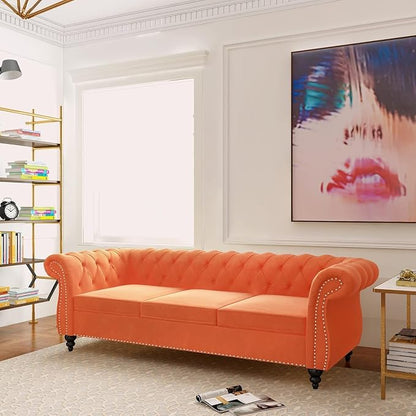 Chesterfield 3 Seater Sofa, Modern Velvet Tufted Couch 3 Seater - Image 4