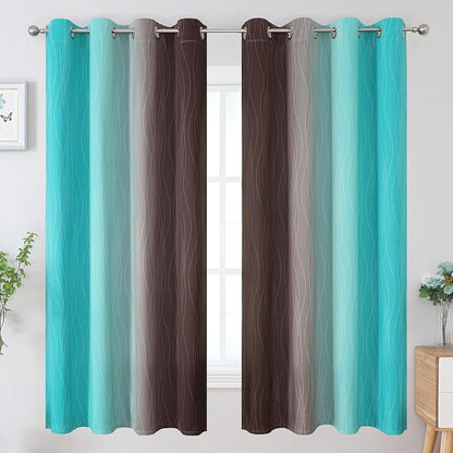 Brown and Teal Ombre Blackout Curtains - Image 2
