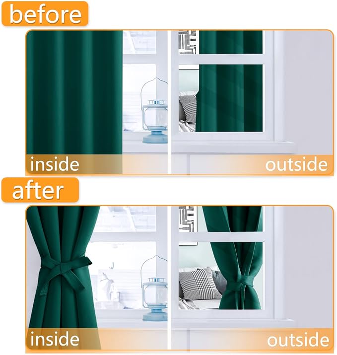 Blackout Curtains for Bedroom, Hunter Green, 42 x 45 Inch, 2 Panels | Thermal - Image 4