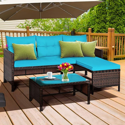 Tangkula Patio Corner Sofa Set 3 Piece, Outdoor Rattan Sofa Set, Includes - Image 2