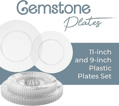 Exquisite 80 Piece Plastic Disposable Plates Set For 40 Guests I 20 X 9 Inch & 40 X 11 Inch Disposable Plastic Plates | Color: Clear | Great for Weddings Parties And Formal Occasions
