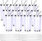 Pandance 20oz Stainless Steel Insulated Tumblers with Lid and Straw Bulk, Double Wall Vacuum Water Cups for Hot & Iced Coffee Drinks Travel Mug (White, 12 pack)