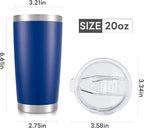 20 oz Tumbler with Lid Stainless Steel Insulated Tumblers Bulk Double Wall Vacuum Cups Powder Coated Travel Mug Keep Drinks Cold and Hot, Blue, 12 Pack