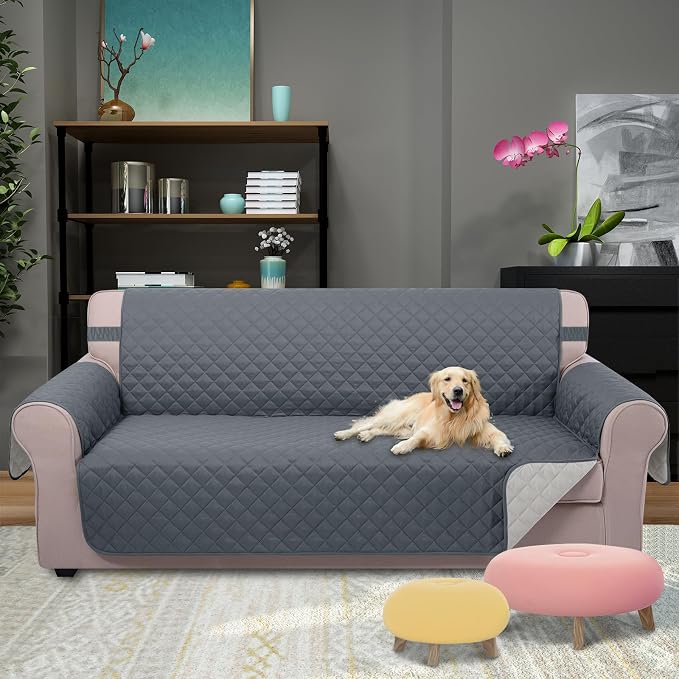 U-NICE HOME Large Sofa Cover Reversible Couch Cover, Dark Blue/Light Grey | - Image 2