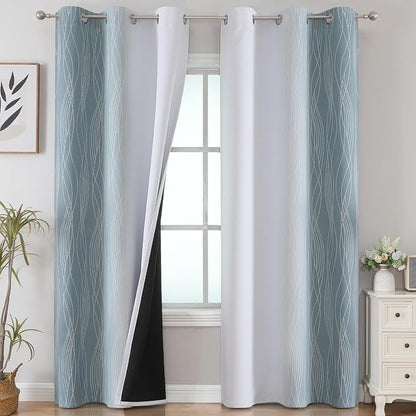 Stone Blue and Greyish White Blackout Curtains by ESTELARTEXTILER