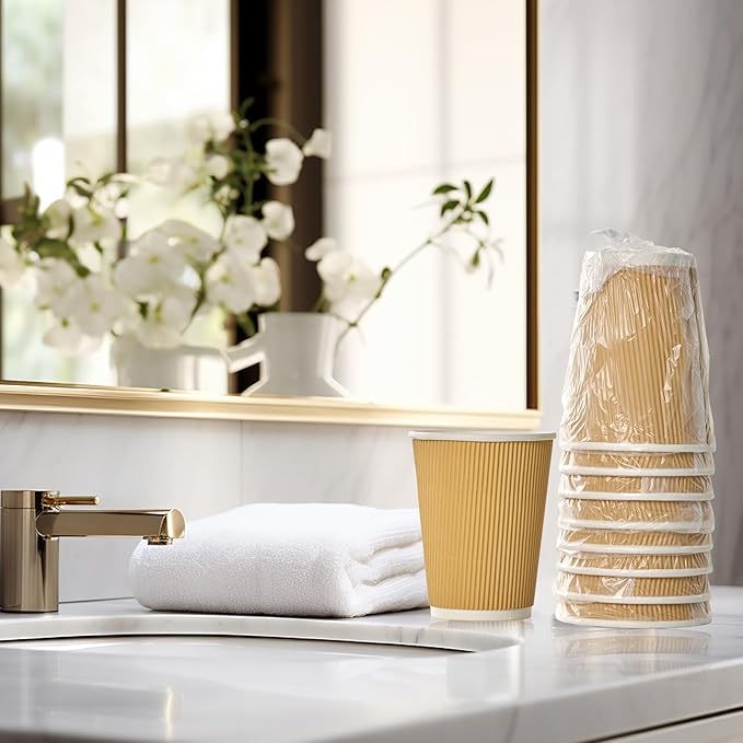 500 Pack 12 oz Paper Coffee Cups, Ripple Insulated Paper Cups, Hot Water Cups for Home, Office, Hotel, Meetings, Parties