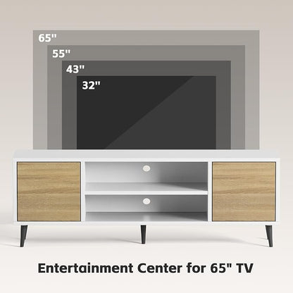 JUMMICO TV Stand for 65 Inch TV, Mid Century Modern TV Stand, Entertainment - Image 4