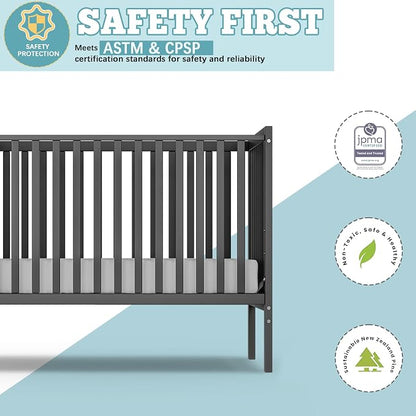 Baby Crib 5-in-1 Convertible, Wood Full Size Toddler Bed - Image 4