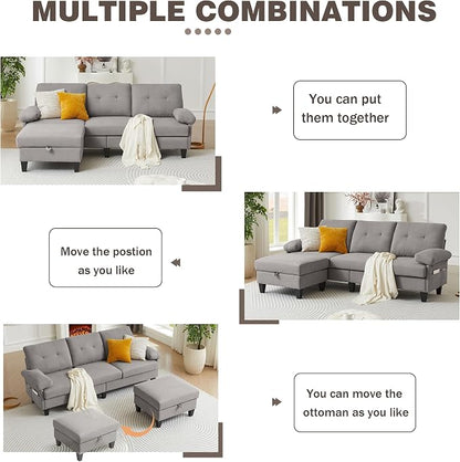 84" Convertible Sectional Sofa, Deep 3-Seat L Shaped Sectional Couch - Image 5
