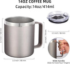 Volhoply 14oz Insulated Stainless Steel Coffee Mug with Lid Bulk 8 Pack,Double Wall Vacuum Travel Coffee Cup with Handle,Reusable Metal Cups Tumbler,Camping Mugs Keep Hot,Ideal Gifts(Gray,8 Set)