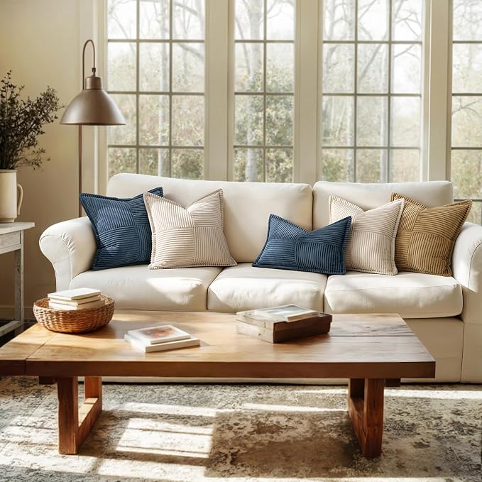 MIULEE Blue Corduroy Decorative Euro Sham Pillow Covers 24x24 Inch - Image 6