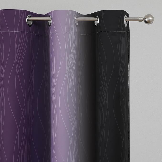 Black and Purple Ombre Blackout Curtains 45 Inch Length | Room Darkening - Image 4