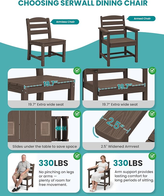 SERWALL Patio Dining Set with 15FT Double Side Umbrella, Outdoor Dining Sets - Image 8