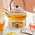 4 PCS Teapot Warmer, Stainless Steel Teapot Warmer, Metal Teapot Heater with Tealight Candle Holder, Brushed Coffee Tea Warmer Base for Glass or Ceramic Teapot, Gold