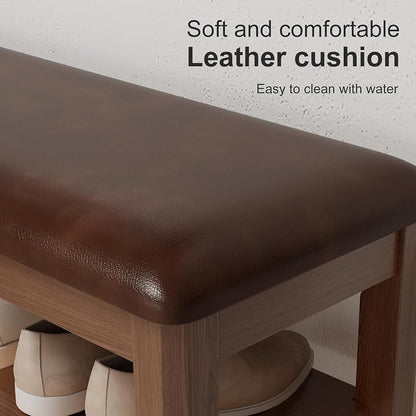 AQIMUELE Shoe Bench with Leather Cushion, 3 Tiers Shoe Storage Bench Height - Image 4