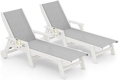 SERWALL Textilene Patio Chaise Lounge Chair Set of 2, 5 Positions Outdoor by SERWALL