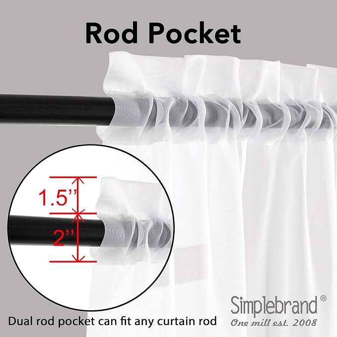 Simplebrand Sheer White Curtains 63 Inch Length 2 Panels, Rod Pocket Solid - Image 5