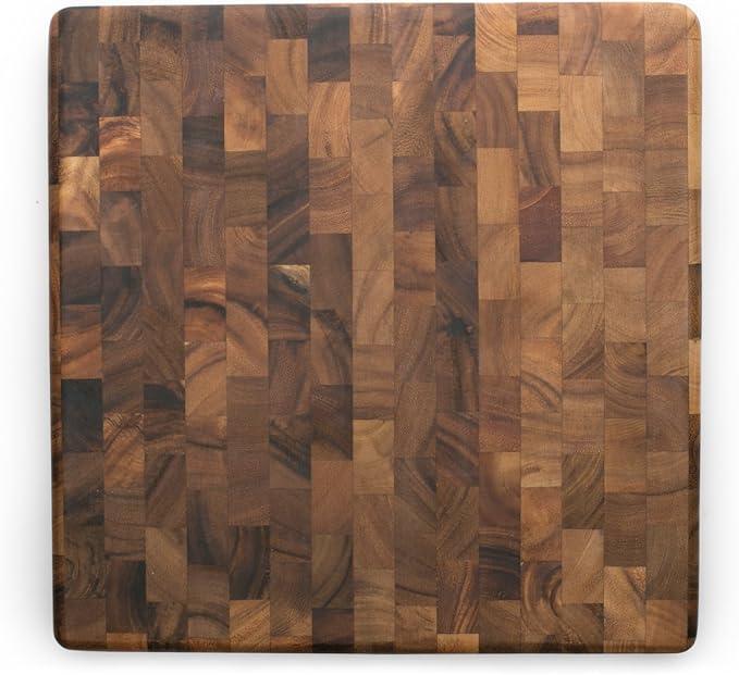 Ironwood Gourmet 28218 Square Charleston End Grain Chef's Board, Acacia Wood 14" Square & 28221 Appalachian Salt Cellar, Acacia Wood, 4 x 4 x 2.5 inches, Brown