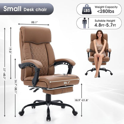 High Back Office Chair with Footrest, 155° Reclining Leather Comfy Desk Chair - Image 2
