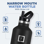IRON °FLASK Camping & Hiking Hydration Canteens - 3 Lids (Narrow Straw Lid) Leak Proof Vacuum Insulated Stainless Steel - Hot & Cold Double Walled Sports Water Bottle - Elemental Gray, 32 Oz