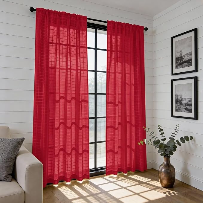 SpaceDresser Check Sheer Curtains 84 Inches Long - Image 6