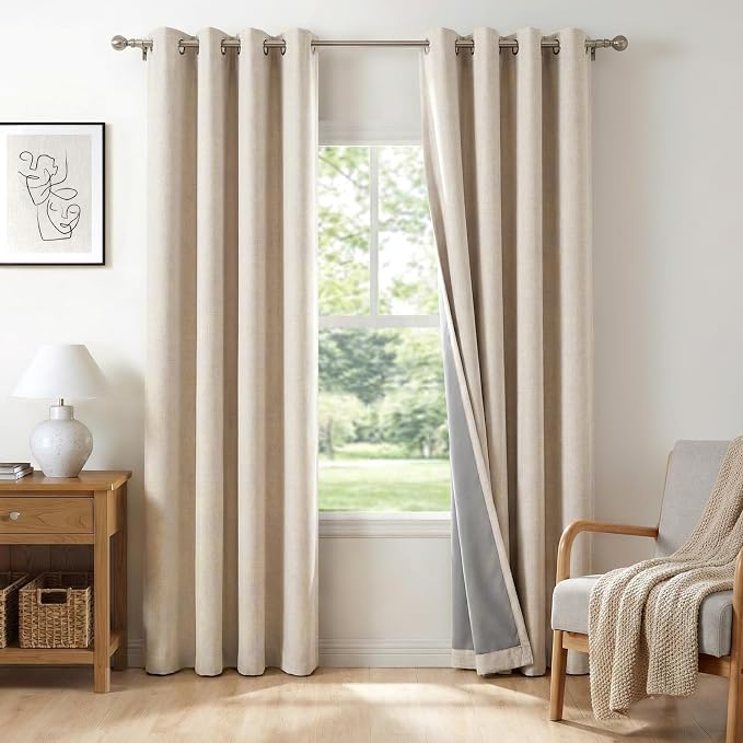 100% Blackout Linen Textured Curtains 72 Inch Long, Oatmeal | 100% Blackout by 100BlackoutShield