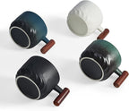 6oz Ceramic Espresso Cups with Wooden Handle, Small Coffee Cups for Latte Cappuccino, Tea Cups Set of 4